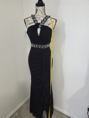 Cache Black Silver Beaded Halter Evening Gown/prom